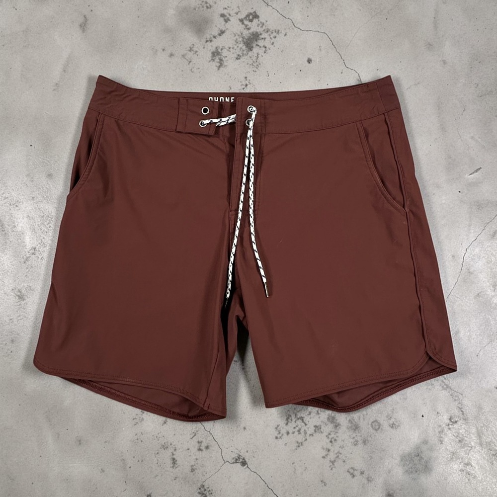 Rhone Point Break Board Shorts Mens 32 Maroon 7 Inch Inseam Stretch Beach Surf